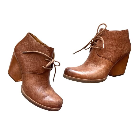 Korks Ease Leather Ankle Boots Chestnut Brown Leather Lace-Up Chunky Heel Size 8 - Picture 3 of 8